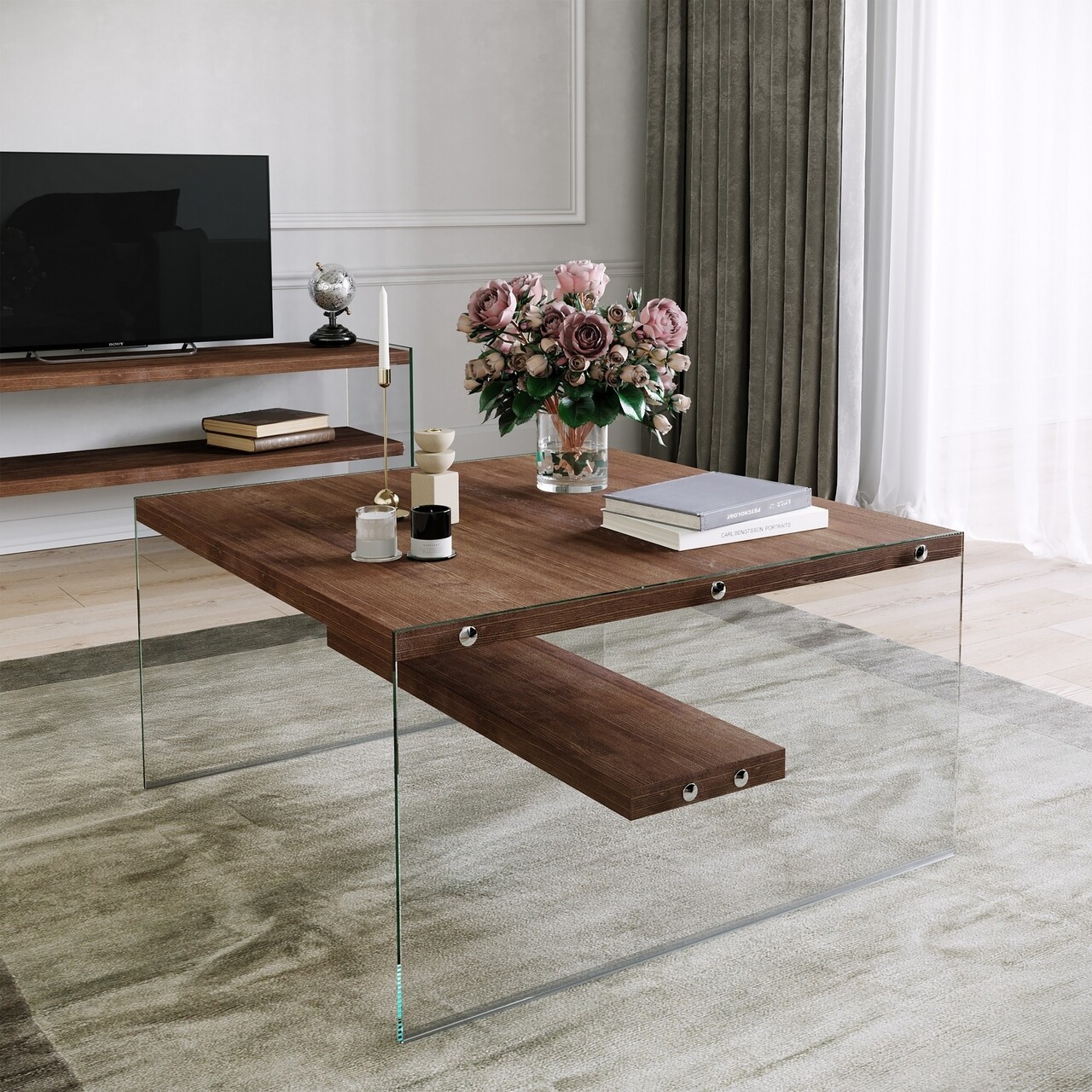 Masuta de cafea S100, Neostill, 75 x 75 x 40 cm, walnut - imagine 6